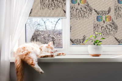 Roller blind for large window Owls in colorful glasses