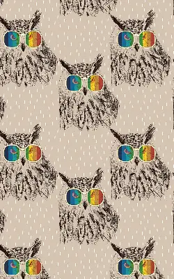 Roller blind for large window with owls wearing colorful glasses