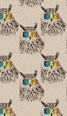 Roller blind for large window with owls wearing colorful glasses