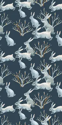 Fabric roller blind with rabbits and sticks pattern