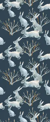 Fabric roller blind with rabbits and sticks pattern