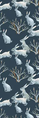 Fabric roller blind with rabbits and sticks pattern
