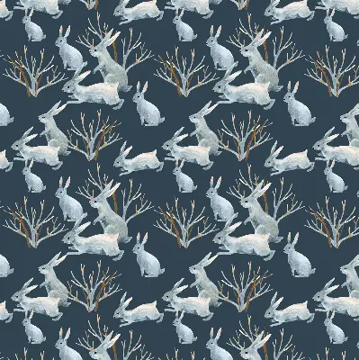 Fabric roller blind with rabbits and sticks pattern