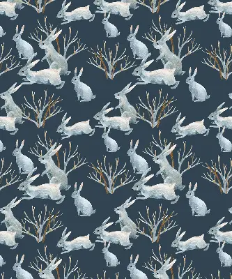 Fabric roller blind with rabbits and sticks pattern