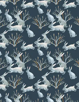 Fabric roller blind with rabbits and sticks pattern
