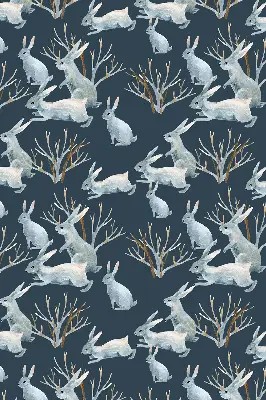 Fabric roller blind with rabbits and sticks pattern