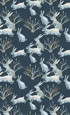 Fabric roller blind with rabbits and sticks pattern