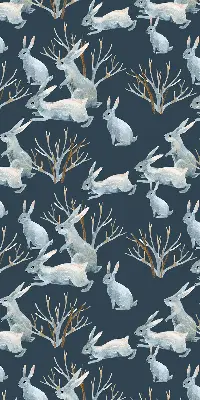 Fabric roller blind with rabbits and sticks pattern