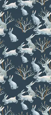 Fabric roller blind with rabbits and sticks pattern