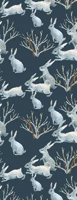 Fabric roller blind with rabbits and sticks pattern