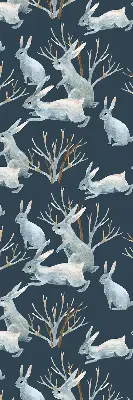Fabric roller blind with rabbits and sticks pattern
