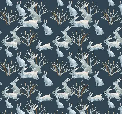 Fabric roller blind with rabbits and sticks pattern