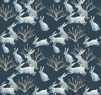 Fabric roller blind with rabbits and sticks pattern