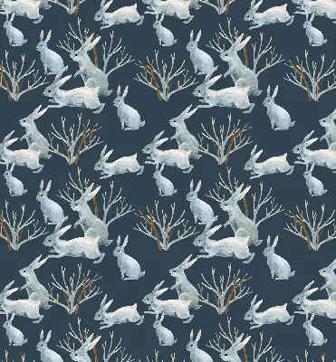 Fabric roller blind with rabbits and sticks pattern