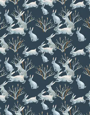 Fabric roller blind with rabbits and sticks pattern