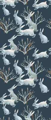 Fabric roller blind with rabbits and sticks pattern