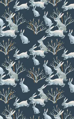 Fabric roller blind with rabbits and sticks pattern