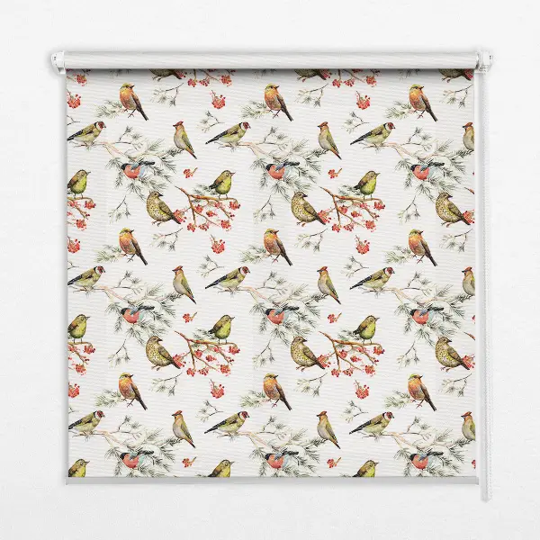 Modern roller blind with a birds on the branches pattern