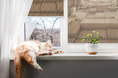 Fabric roller blind with 3D wooden hole print