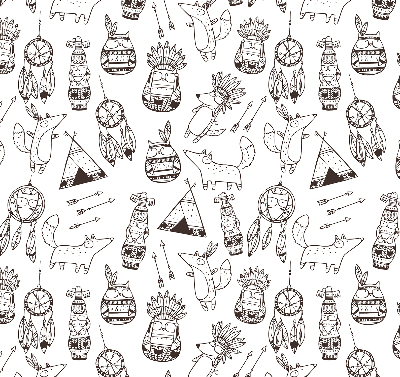 Fabric roller blind with drawn pictures print