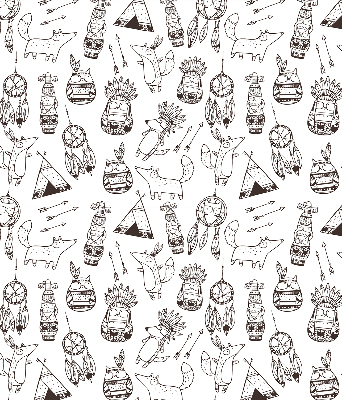 Fabric roller blind with drawn pictures print