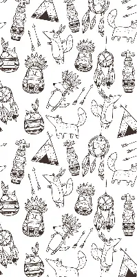 Fabric roller blind with drawn pictures print