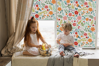 Fabric roller blind Painted flowers