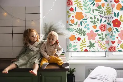Fabric roller blind painted flowers design
