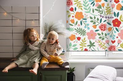 Fabric roller blind Painted flowers