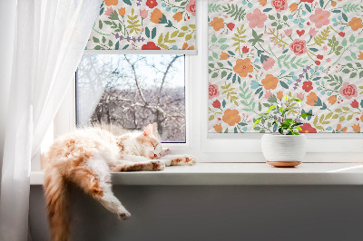 Fabric roller blind Painted flowers