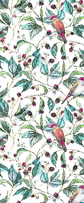 Roller blind for large window Blue leaves and colorful birds