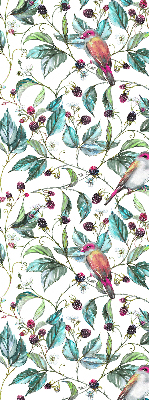 Roller blind for large window Blue leaves and colorful birds