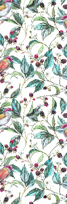 Roller blind for large window Blue leaves and colorful birds