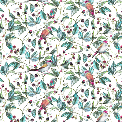Roller blind for large window Blue leaves and colorful birds