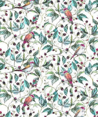 Roller blind for large window Blue leaves and colorful birds