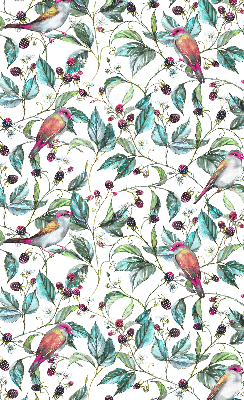 Roller blind for large window Blue leaves and colorful birds
