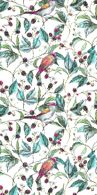 Roller blind for large window Blue leaves and colorful birds