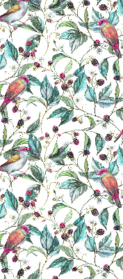 Roller blind for large window Blue leaves and colorful birds