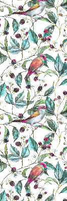 Roller blind for large window Blue leaves and colorful birds