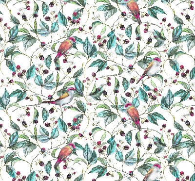 Roller blind for large window Blue leaves and colorful birds