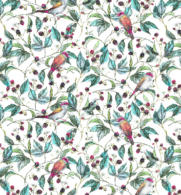 Roller blind for large window Blue leaves and colorful birds