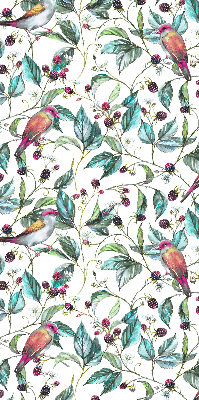 Roller blind for large window Blue leaves and colorful birds