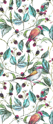 Roller blind for large window Blue leaves and colorful birds