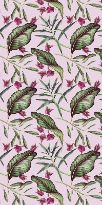 Fabric roller blind with a tropical leaves pattern