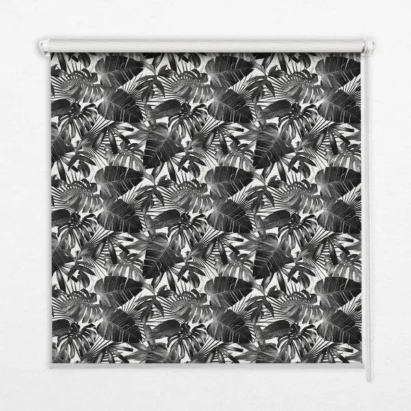 Modern roller blind with a gray leaves pattern