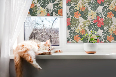 Roller blind for large window Tropical flowers and leaves