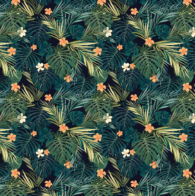 Fabric roller blind with tropical leaves and flowers print