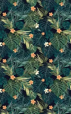 Fabric roller blind with tropical leaves and flowers print