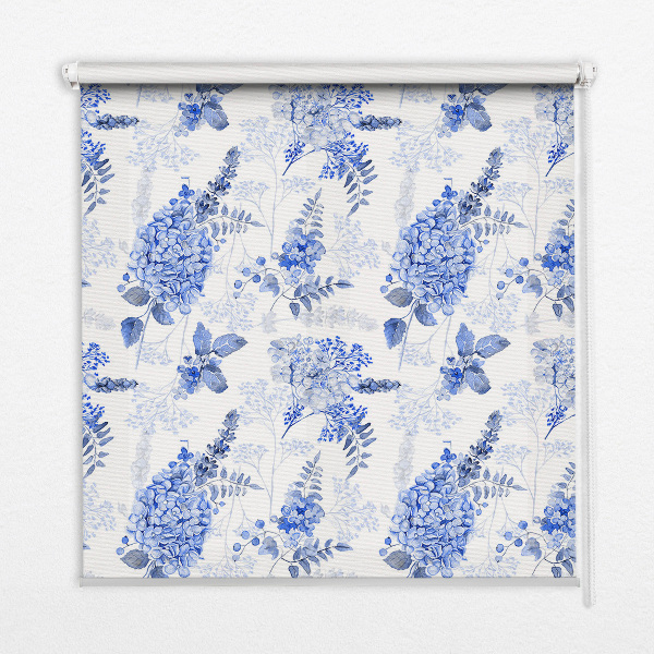 Modern roller blind with blue flowers print