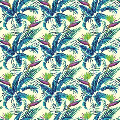 Fabric roller blind with tropical plants pattern